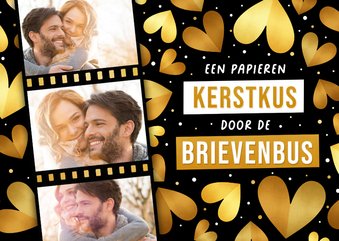 Grappige kerstkaart kerstkus door brievenbus met foto's