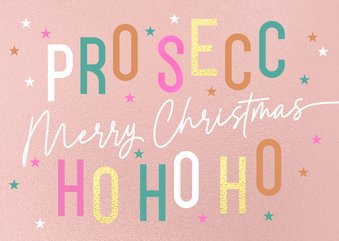 Grappige kerstkaart kleurrijke tekst prosecco