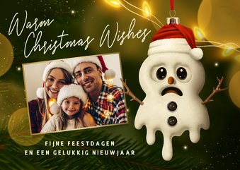 Grappige kerstkaart met foto en sneeuwpop