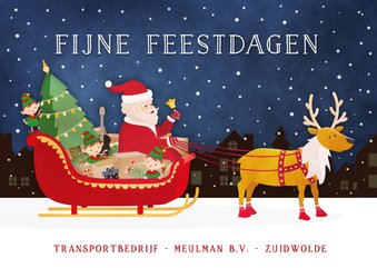 Grappige kerstkaart transport branche met volle arrenslee 