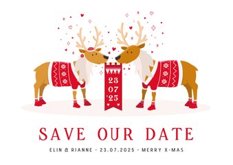 Grappige Save the Date kerstkaart met 2 rendieren