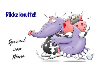 Grappige sterkte kaart knuffel met koe en olifant