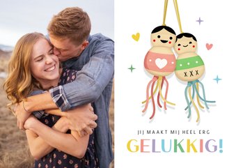 Grappige valentijnskaart gelukspoppetjes en eigen foto