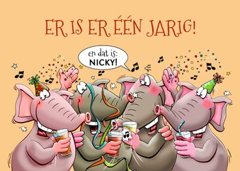 Grappige verjaardagskaart met 4 leuke olifanten