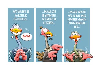 Grappige verjaardagskaart met leuke struisvogels