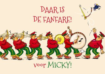 Grappige verjaardagskaart met muziek van de fanfare