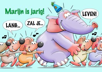 Grappige verjaardagskaart met olifant en muizen