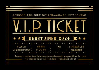 Grappige VIP-ticket uitnodiging kerstdiner met foliedruk