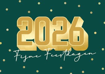 Groene glitter kerstkaart met grote 2026 zakelijk