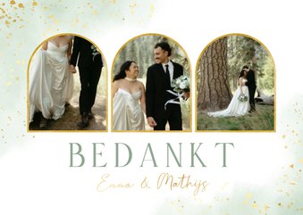 Groene waterverf bedankkaartjes huwelijk met foto's