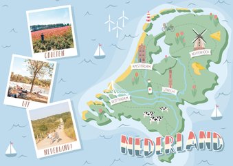 Groeten uit Nederland met grappige landkaart en fotocollage