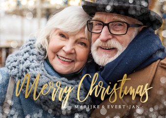 Hippe kerstkaart met eigen foto en sneeuw rand rondom