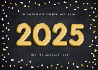 Hippe zwarte kerstkaart met folieballon 2025