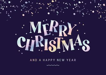 Holografische kerstkaart merry christmas spetters typografie