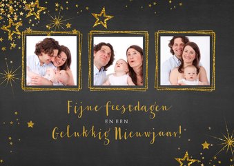 Kerst feestelijke foto kerstkaart met goud kleurige sterren 