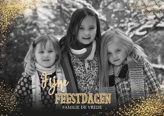 Kerst stijlvolle foto kaart met vele gouden sterretjes