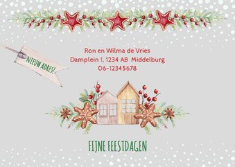 Kerst-verhuiskaart huisjes met kerstkoekjes