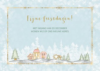 Kerst verhuiskaart met winters dorp met sneeuw