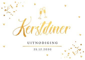 Kerstdiner uitnodiging confetti goudlook