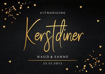 Kerstdiner uitnodiging zwart goudlook confetti