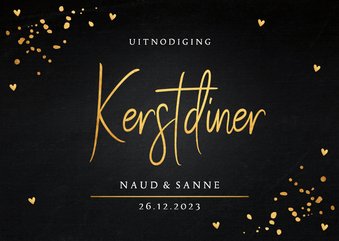 Kerstdiner uitnodiging zwart goudlook confetti