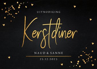 Kerstdiner uitnodiging zwart goudlook confetti