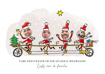 kerstfamilie op de tandem met 4 foto's