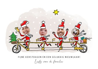 kerstfamilie op de tandem met 4 foto's