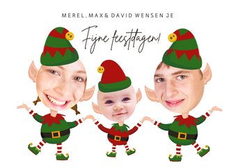 Kerstkaart 3 kerstelfjes eigen foto's