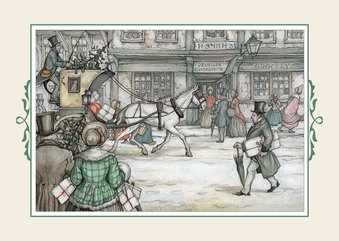 Kerstkaart - Anton Pieck illlustratie postkoets in straat