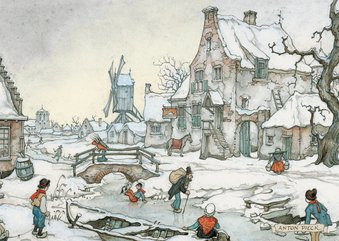 Kerstkaart - Anton Pieck winterlandschap