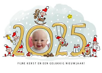 Kerstkaart baby's eerste kerst met jaartal en kerstkindjes