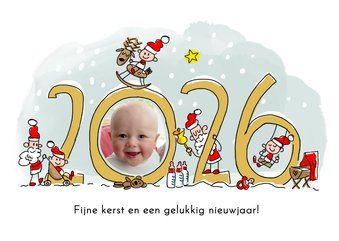Kerstkaart baby's eerste kerst met jaartal en kerstkindjes