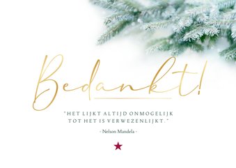 Kerstkaart 'Bedankt' goudfolie en dennentakjes