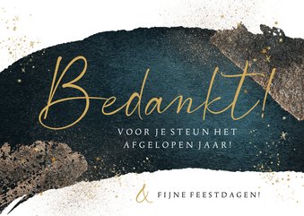 Kerstkaart bedankt watercolor blauw goudlook