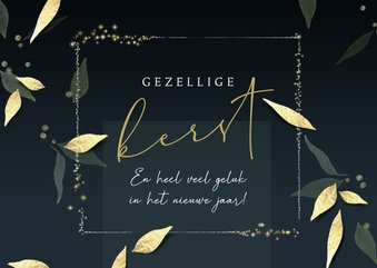 Kerstkaart botanisch en goudlook