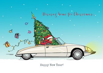 Kerstkaart Citroen DS cabrio wit 