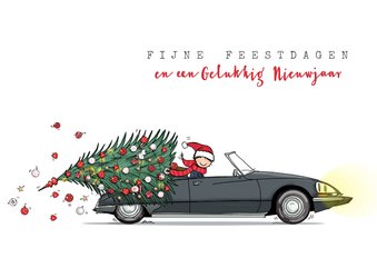 Kerstkaart Citroen DS met kerstboom