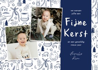 Kerstkaart Delfts blauwe tekeningen foto's fijne kerst