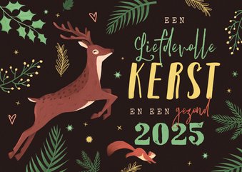 Kerstkaart dieren hert eekhoorn wonderland bos