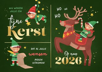 Kerstkaart elfjes van de kerstman vrolijk illustratie kerst