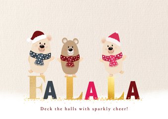 Kerstkaart Fa La La – Lieve Beertjes & Sparkly Cheer
