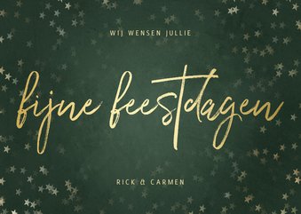 Kerstkaart fijne feestdagen donkergroen met gouden sterren