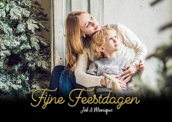 Kerstkaart fijne feestdagen goud en eigen foto