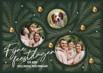 Kerstkaart foto collage groen met goud