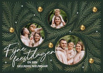 Kerstkaart foto collage groen met goud