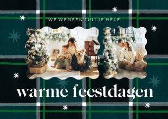 Kerstkaart gezellige feestdagen plaid patroon blauw groen