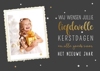 Kerstkaart goud met foto 