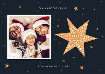 Kerstkaart hip met foto en ster met woorden