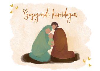 Kerstkaart illustratie Jozef Maria en baby Jezus